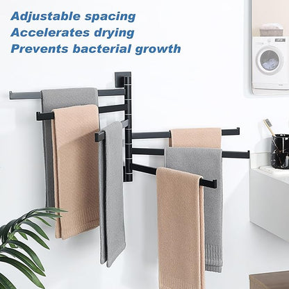 Alise Swivel Towel Rack, 6-Arm Towel Bar, Space Saving Towel Rack Wall Mount Drying Towel Holder, Swing Out Towel Holder for Bathroom Kitchen Toilet, Square SUS304 Stainless Steel, Matte Black