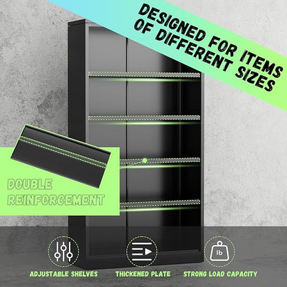 SUNCROWN 72" Metal Storage Cabinet - Heavy-Duty Metal Garage Cabinet with 4 Adjustable Shelves & 2 Doors for Tools, Office, Home, Workshop,Black & Blue
