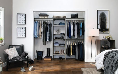 ClosetMaid SuiteSymphony Wood Closet Organizer Kit with Tower, 3 Hang Rods, Top Shelves, Adjustable, Fits Spaces 6 - 10 ft. Wide, Graphite Grey
