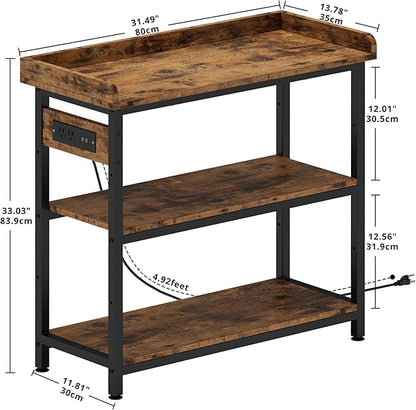 IRONCK Console Table, Sofa Table with Power Outlet, Farmhouse Hallway Table for Entryway, Living Room, Height Adjustable, Easy Assembly, Rustic Brown,32"