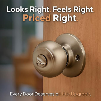 Copper Creek Colonial Privacy Interior Door Knob – ANSI Grade-3 Certified, Modern Heavy Duty Handle, Easy Install and Reversible for Bedroom, Bathroom and Closets – Polished Brass (1 Pack)