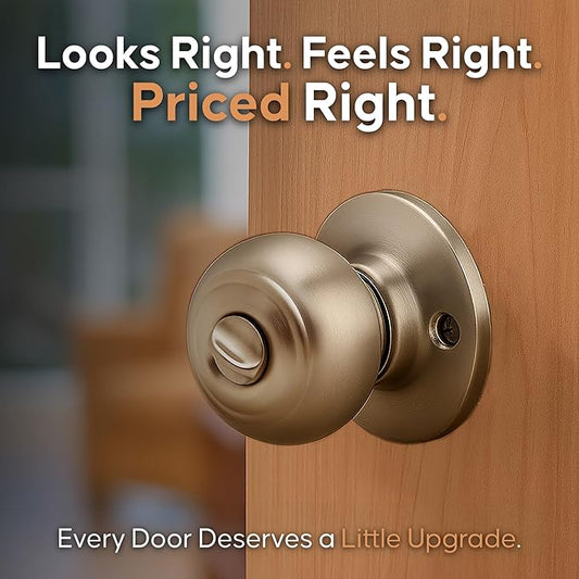 Copper Creek Colonial Privacy Interior Door Knob – ANSI Grade-3 Certified, Modern Heavy Duty Handle, Easy Install and Reversible for Bedroom, Bathroom and Closets – Polished Brass (1 Pack)