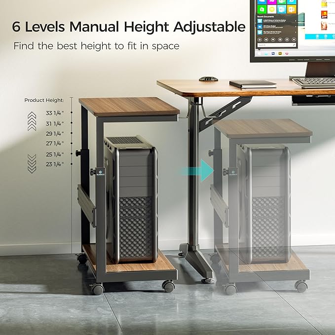 EUREKA ERGONOMIC PC Stand Computer Cart, Height Adjustable Tower Stand 2-Tier