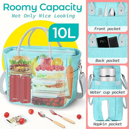 KIPBELIF Cute&Classy Roomy Insulated Lunch Bags for Women - Stylish & Functional Large Tote Adult Lunch Box for Working & Picnic