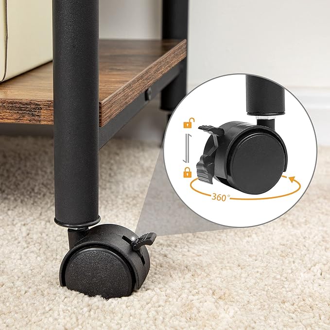 HOOBRO Printer Stand, 3-Tier Industrial Under Desk Printer Cart with Shelf, Mobile Heavy Duty Storage Rack on Wheels for Home, Office Rustic Brown and Black BF03PS01G1