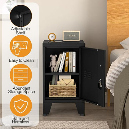24.5"H Metal Locker Storage Cabinet with Lock - Small Lockable Employees Locking Cabinet Steel Locker Adjustable Shelf & Feet, Single Door Lockable Cabinet for Home, School, Office, Gym (Black)