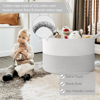 INDRESSME 115L Extra Large Blanket Basket, Cotton Rope Toy Baskets Storage Kids Toy Bin for Playroom Decor Woven Baby Laundry Basket for Organizing, Black Stitch