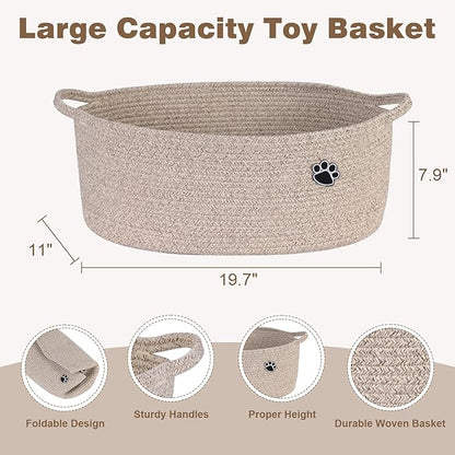 Dog Toy Basket, Toy Box and Bin for Dog Cat Storage, 19.7" X 11" X 7.9" (30L) Large Woven Rope Basket for Blanket Storage, Living Room, Bedroom, Brown
