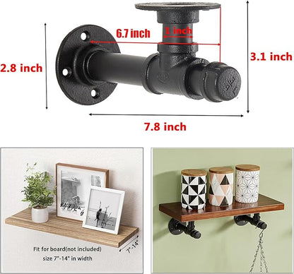 Pipe Shelf Bracket 7.8 inch Industrial DIY L Pipe Wall Bracket for 7 inch -14 inch Wood Floating Shelf Vintage Look Rustic Home Pipe Decor 6 Packs, Included Accessories