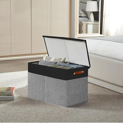Large Toy Storage Box with Lids, Collapsible Sturdy Baby Storage Organizer Chest Bin Basket for Kids, Boys, Girls, Playroom, Nursery, Bedroom, Closet 25"x13"x16" (Gray and Black)