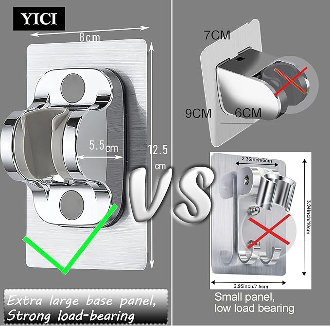YICI Handheld Shower Head Holder No Drilling 12cm Strong Adhesive Hand Shower Holder Angle Adjustable Adhesive Shower Holder Shower Bracket (2-Pack Silver)