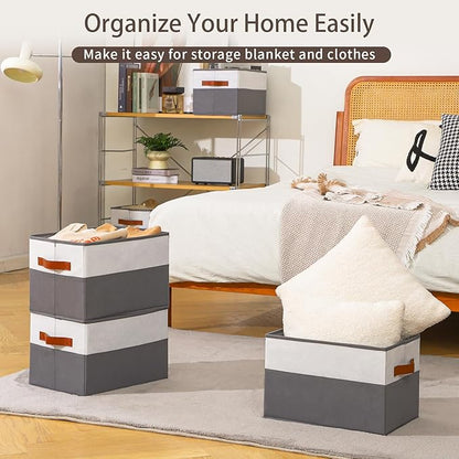 8 Pack Large Storage Bins with Handle,Collapsible Storage Basket for Shelves,Fabric Closet Organizer for Organizing Clothes Blanket,Decorative Dorm Organizers and Storage