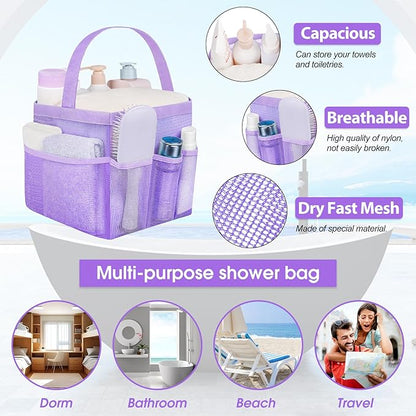 Attmu Mesh Shower Caddy Portable for College Dorm Room Essentials with 8 Pockets, Hanging Shower Caddy Dorm Basket, Quick Dry Shower Bag for Bathroom