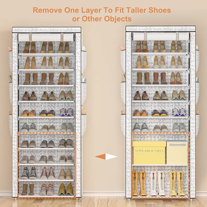 OYREL Shoes Rack 10 Tier Tall Shoe Rack with Storage Pockets, Fabric Covered Shoe Racks,Metal Shoes Rack Organizer for Closets,Bedroom, Garage