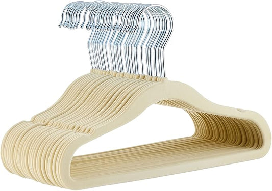Amazon Basics Kids Velvet, Non-Slip Clothes Hangers (Baby/Toddler), 11.6 inches (for Baby Clothes), Pack of 30, Beige