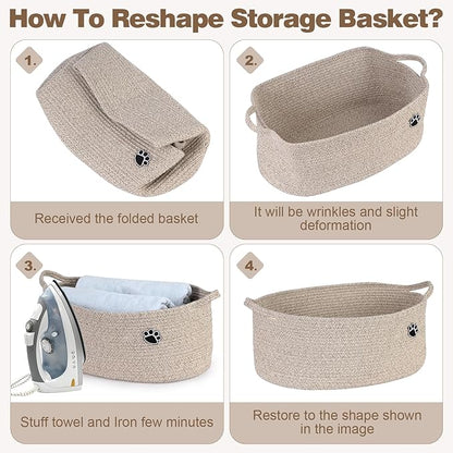 Dog Toy Basket, Toy Box and Bin for Dog Cat Storage, 19.7" X 11" X 7.9" (30L) Large Woven Rope Basket for Blanket Storage, Living Room, Bedroom, Brown