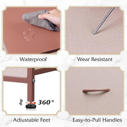 WLIVE 4 Drawers Dresser for Bedroom, Pink Rose Gold Fabric Clothes Storage Organizer Unit, Dresser for Hallway, Entryway, Closets, Sturdy Steel Frame, Wood Top