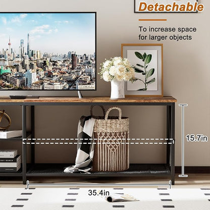 TV Stand for TVs up to 75 Inch, 70" Long Industrial TV Console Table with 3-Tier Storage Shelves, Entertainment Center for Living Room, Bedroom (Brown)