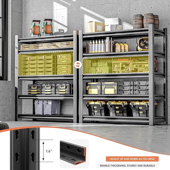 Heavy Duty Garage Shelving,72" Hx48 Wx24 D 5-Tier Storage Shelves,3000 lbs Capacity,Easy Assembly Adjustable Stainless Metal Shelf,Suitable for Garage Basement Office Farmhouse etc（2pcs）