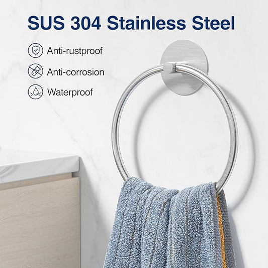 Nickel Brushed Bathroom Towel Ring - SUS304 Stainless Steel Bathroom Towel Rack, Susswiff Adhesive Wall Mounted Hand Towels Holder, Towel Hanger for Bathroom Organizer, Kitchen Storage