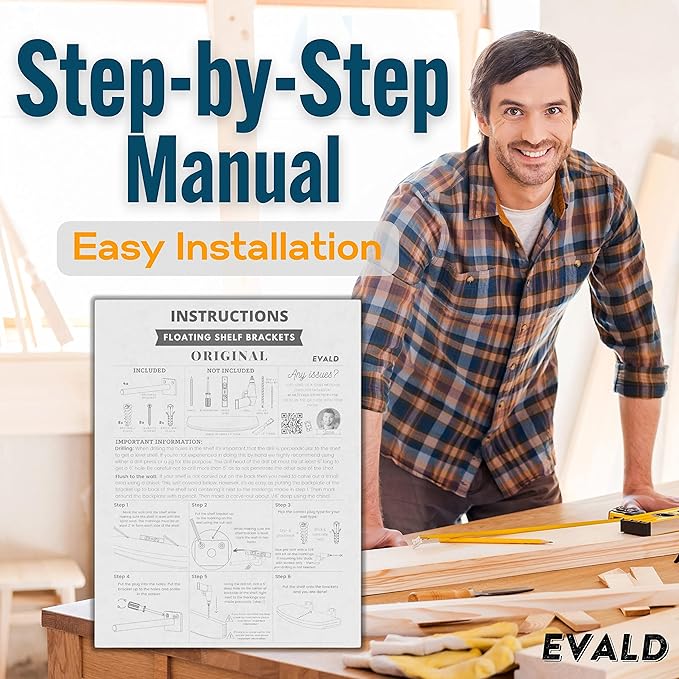 EVALD Standard Floating Shelf Bracket | 8-inch Brackets for Shelves with Anchors and Screws | Invisible Shelf Supports for Home and Office Decor | Suitable for Fireplace Various Wall Types (8 Inch)