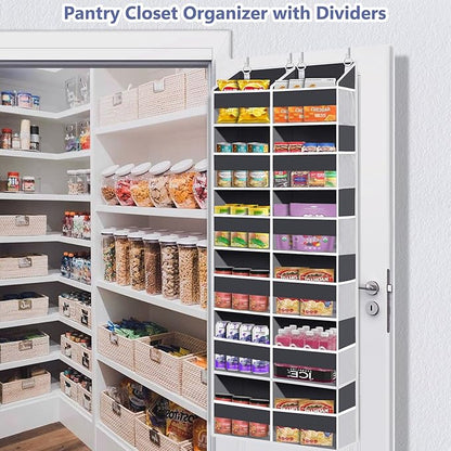 Heavy Duty Over The Door Organizer 6 Tiers, Extra Large Behind Door Storage of 12 Big Front & 12 Mesh Pockets, 80lb Weight Capacity, Hanging Doors Storage Organizer for Closet Bedroom Nursery, Grey