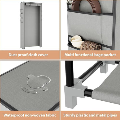 VTRIN Vertical Narrow Shoe Rack Organizer Tall Shoe Rack for Closet Entryway 10 Tier Non-Woven Cover Shoe Shelf Holds 36-41 Pairs Free Standing Shoe Storage Cabinet with Dustproof Cover, Grey