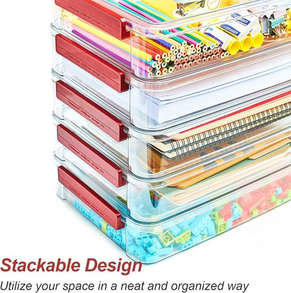5.5qt Portable Project Case 9 X 13 Clear Stackable Plastic Storage With Lids Organizer Containers File Box For Letter A4 Paper Photo Documents Scrapbook Craft Art School Supplies, 2 Pcs