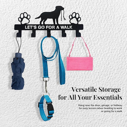 5-Hook Heavy Duty Dog Leash Holder for Wall, Metal Rust Proof Pet Leash Organizer & Key Holder, Screw Mount No Adhesive Hanger for Leashes, Keys, Collars - Entryway, Garage, Mudroom Storage