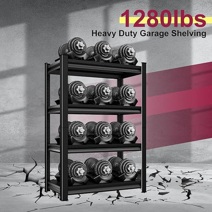 36''W Garage Shelves Heavy Duty - 1,480Lbs Steel Metal Adjustable Utility Storage Shelving Rack Units 36" W x 16" D x 66" H 4 Tier Black