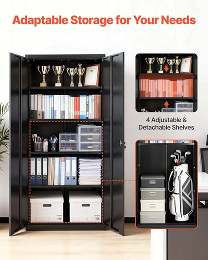 VEVOR Metal Storage Cabinet, Steel Garage Cabinet with Lockable Magnetic Doors and Adjustable Shelves, 2 Keys, 5-Tiers Tall Tool Cabinet Locker for Home, Office, Pantry, Warehouse, Laundry, Black