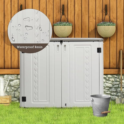 VINGLI Outdoor Horizontal Storage Shed Waterproof with 34 Cubic Feet Storage Space, 50” x 29” x 41” Patio Storage Cabinets for Garbage Cans, Bike, Tools， Deck Box for Yard, Porch, Garden, White