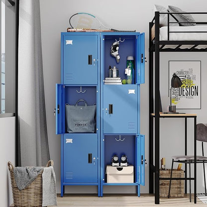 Metal Locker with Hooks and Ventilation Holes,Metal Storage Locker with Keys and Business Card Slot for Home,Gym,Garage,School,Office,66" H×15.75" W× 15.75" D,Assembly Required,Blue
