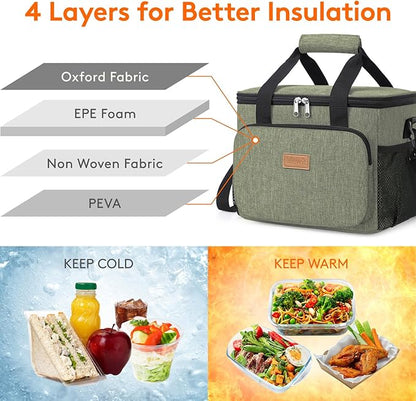 Lifewit Medium Lunch Bag Insulated Lunch Box Soft Cooler Cooling Tote for Adult Men Women, Dark Green 12-Can (9L)