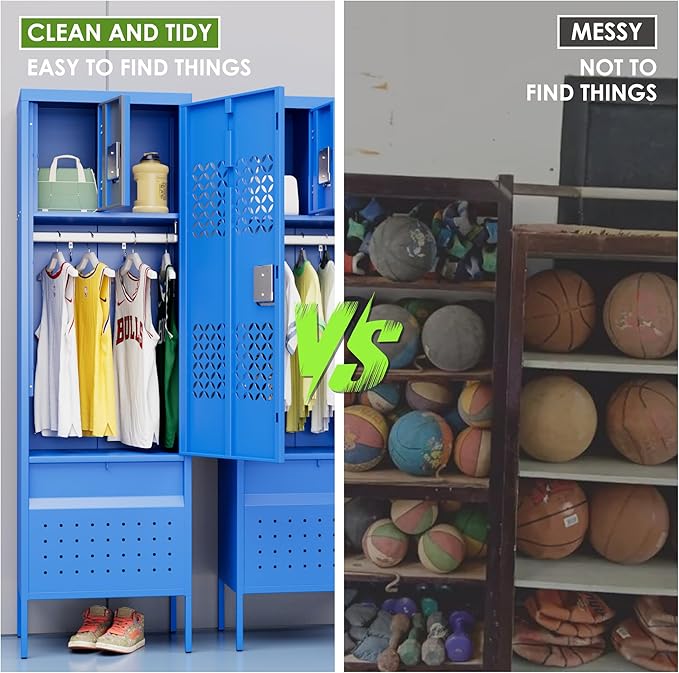Locking Metal Lockers with Hanging Rod,1 Door Metal Storage Locker for Gym,Basketball Gym,Gymnasiums,Utility Room,Assembly Required,Blue