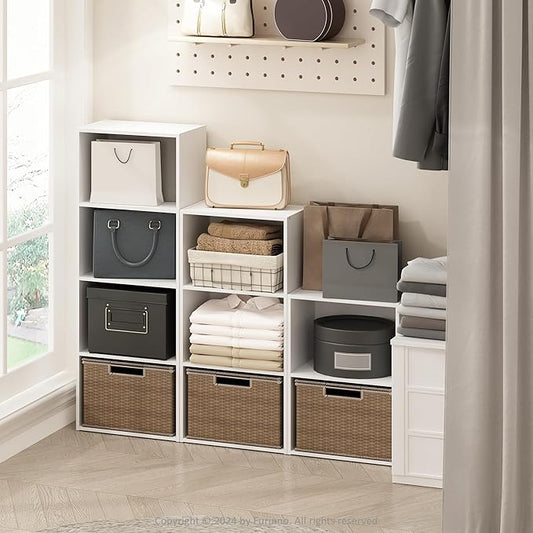 Furinno Reed Closet Organizers and Storage, 2-Tier Closet Organizer, Open Shelf Closet Storage, for Wardrobe, Bedroom, Living Room, White