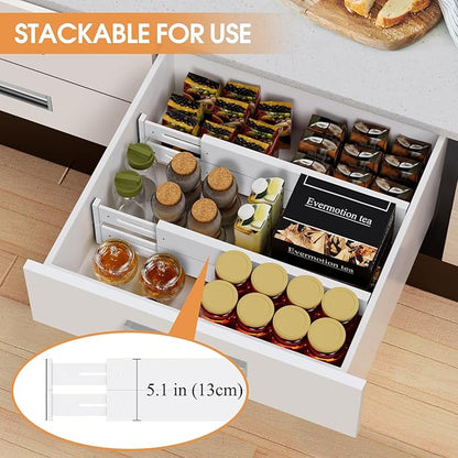 Bamboo Drawer Dividers,17-22" Adjustable Kitchen Drawer Organizer for Clothes,8 Pack Expandable Drawer Organization Separators for Bedroom,Bathroom,Dresser and Office,White