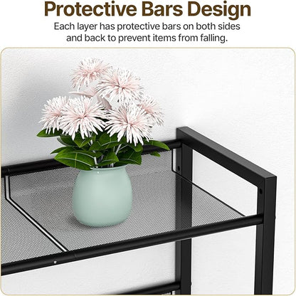 4 Tier Over The Toilet Storage Rack, Bathroom Organizer Shelf Over Toilet with 4 Hook and Roll Holder, Space Save Freestanding Metal Bathroom Shelves