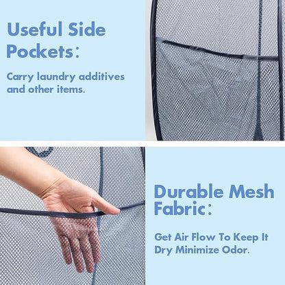 DUCOO Pop Up Hamper, 2 PCS Mesh Pop Up Laundry Hamper, Foldable Mesh Laundry Basket with Space Saving Design for Home, Dorm, Travel and Storage, Blue