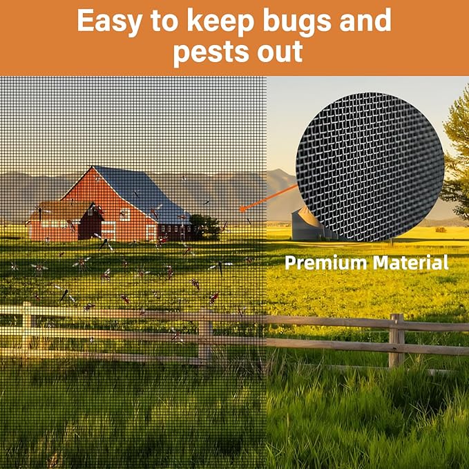 Window Screen Replacement Kit Width:48in Length:158 Fiberglass|Includes Full Set of Tools | Suitable for Windows, Screen Doors, and Courtyards | UV Resistant and Durable | Easy to Install