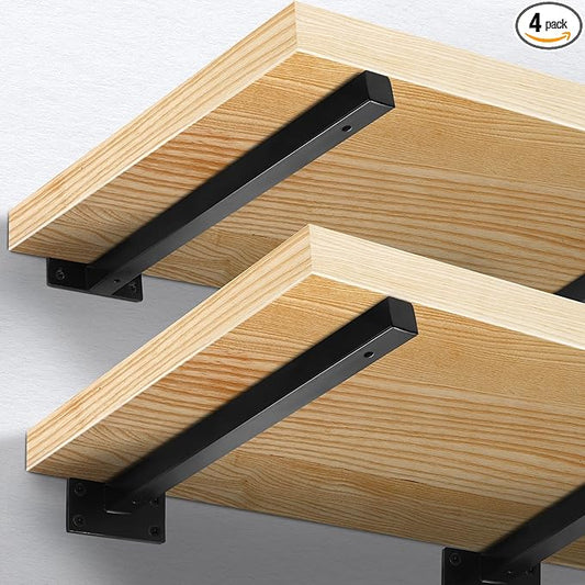12 Inch Floating Shelf Brackets Heavy Duty, Square Shelving Brackets, Metal Floating Shelf Supports, Black Wall Mount Brackets 4 Pack