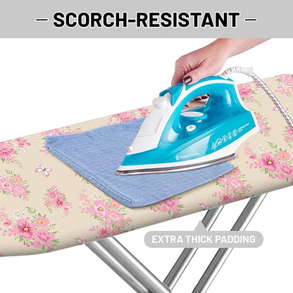 Extra Thick Ironing Board Cover and Pad, 15x54 Ironing Board Cover, Resist Scorching and Staining,Elastic Edges,Floral Spring Pink