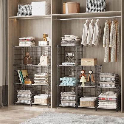 AWTATOS 6 Cube Storage Wire Closet Organizers DIY Stackable Storage Shelves Bookcase Cabinet for Home Office, Black