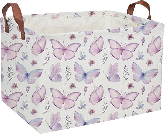 Rectangular Kids Baskets Butterfly Basket Kids Storage Bins Girls Basket Cute Storage Bin Organizer Box Room Decor for Home(Flower Butterfly)