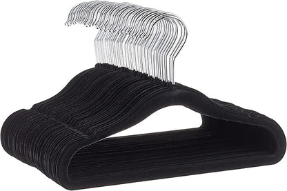 Amazon Basics Kids Velvet, Non-Slip Clothes Hangers for Infant and Toddler, 11.6 in (for baby clothes), Pack of 50, Black
