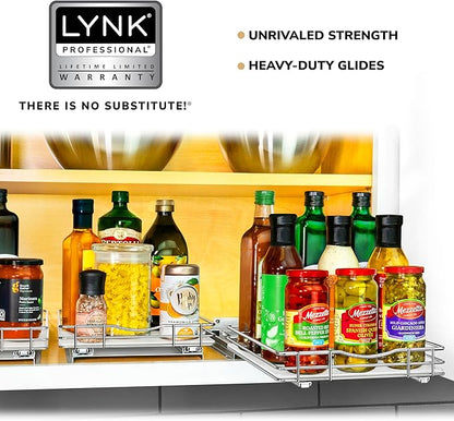 LYNK PROFESSIONAL® Pull Out Spice Rack Organizer for Inside Kitchen Cabinets - 10-3/8 inch Wide - Slide Out Drawer – Chrome Sliding Spice Organization for cabinet - Spice Racks - 1 Tier