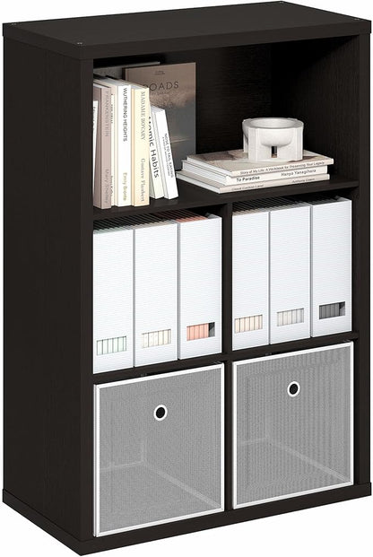 Furinno Cubicle Book Shelf, 5-Cube Bookshelf, Extra Thick Frame Cube Storage Organizer Bookcase with Closed Back, 15.3 x 29.9 x 43.3, for Living Room, Bedroom, Home Office, Black Dark Oak