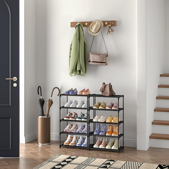 10 Tier Tall Shoe Rack, Narrow Lightweight Shoe Shelf, Compact Vertical Shoe Stand, Small Space Saving for Closet Floor, Dorm Storage Organizer, Front Door Entrance, Entryway