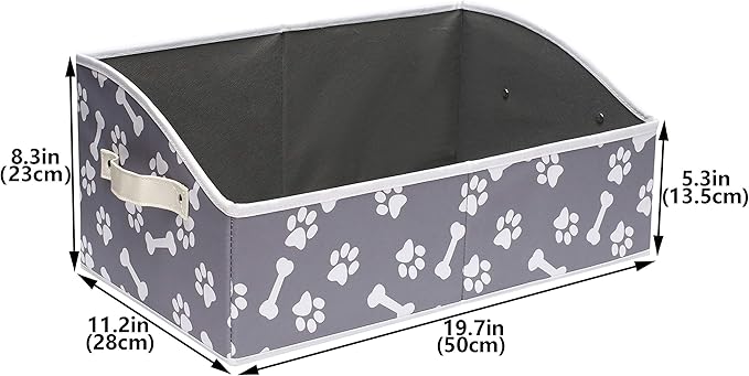 Linen-cotton Blend Dog Toy Organizer Basket - Storage for blankets, leashes, rope toys, clothing - Bone claw pattern