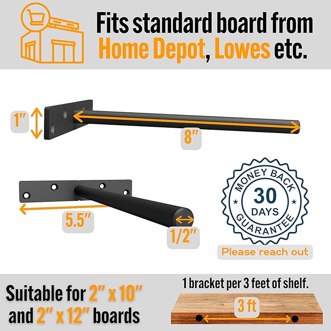 EVALD Heavy Duty Floating Shelf Bracket | 8-Inch Floating Mantel Mount, Blind Shelf Supports, and Anchors | Floating Shelf Hardware for Home and Office Decor | Fireplace Mantel Brackets (4 Pack)